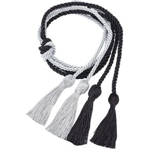 GORGECRAFT 2 Colors Graduation Honor Cords Braided Yarn Honor Cords with Tassel 67 Inch Black 64 Inch Silver Polyester Graduation Rope for Bachelor Gown Accessories Students Grad Ceremonies Decor