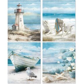 Yeaqee 4 Pcs Diamond Art Kits DIY Painting for Adult Kid Aesthetic Wall Diamond Crafts Aesthetic Room Decor Cute Painting Pictures 5D Craft Wall Decor for Home Wall 10 x 11.8'' (Beach)