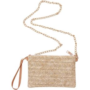 Women Mini Straw Woven Cross-body Shoulder Bag Chain Strap Evening Beach Clutch Handbag Wristlet