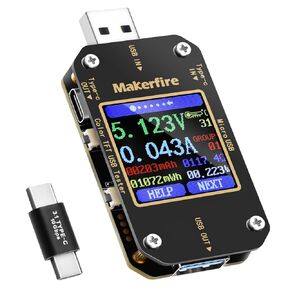 MakerHawk USB Multimeter USB Voltmeter Ammeter Load Tester USB Voltage Current PD Battery Power Capacity Charger Type C Meter Tester LCD Display Cable Resistance QC2.0/3.0/4.0 N10 1.44 Inch Screen