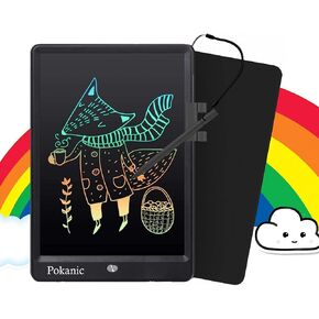 لوحة LCD ملونة من Pokanic لوحة رسم وتعلم وكتابة تعليمية قابلة للمسح وقابلة لإعادة الاستخدام لعبة سحرية للأطفال والأطفال والطلاب والمعلمين والمدرسة والمكتب المنزلي (أسود، 10 بوصة)