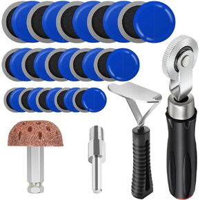 30+3PCS Tire Patch Roller Kit, Tire Patch Roller/Tire Repair Buffing Wheel/Tire Inner Liner Scraper/ 30PCS Tire Patches(32mm/ 42mm/ 58mm), Tire Repair Patch Tool for Car Grinding
