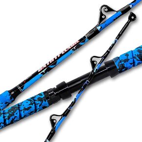 Fiblink Saltwater Fishing Rod 1Piece/2Piece Offshore Trolling Rod Big Game Deep Sea Rod Conventional Boat Blue Camouflage Fishing Pole(5'6"/6'/7')