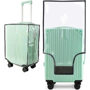 Clear PVC Suitcase Cover Protectors with Large Velcro,Transparent Waterproof Suitcase Sleeve,Luggage Cover for Wheeled Suitcase (Black frame, 20-Inch)