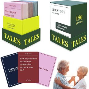 150 Pcs Life Story Interview Kit Cards, Family Conversation Cards, Tales Life Story Interview Kit, Get to Know Parents and Grandparents for Family Pictionary Game Night with Curated Question Cards