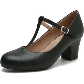 Women's T-Strap Mary Jane Pumps Closed Toe Low Block Chunky Heels Ankle Strap Wedding Business Dressy Evening Party Shoes