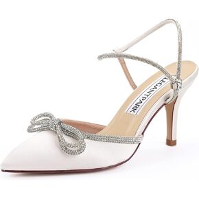 ELEGANTPARK HC2302 Heels for Women Pointed Toe Sexy Ankle Strap Dress Shoes Rhinestones Bow High Heel Pumps Satin Wedding Evening Prom Shoes
