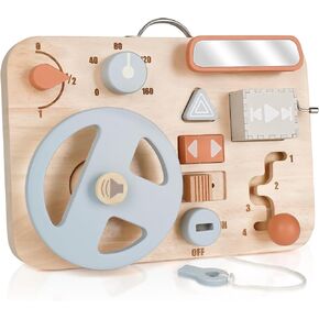 Montessori Busy Board for Toddlers - Wooden Montessori Toys for 1 2 3 4 Year Old, Aesthetic Sensory Activity Board for Fine Motor Skills, Travel Busy Board Educational Sensory Toys for Boys and Girls