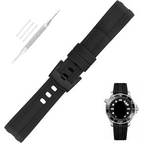 20mm Rubber Watch Band replacement for Omega Seamaster diver 300m 300 Aqua-Terra 150m AT150 Speedmaster Moonwatch Silicone Strap Wirstband accessories for Men and Women