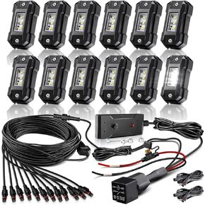 R4 LED Pure White Rock Lights Kit 8PCS for Trucks Offroad SUV UTV ATV RZR Car with Wire Harness Switch Plug and Play White Rock Light Waterproof HIGT Power Super Bright