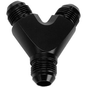 Y Block Splitter Fuel Fitting Male -3 AN In Male -3 AN Out, Aluminum Black
