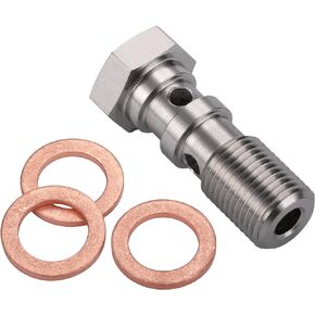 3AN 3/8 x 24 UNF Stainless Steel Double Banjo Bolt Brake Fitting Adapter 31mm Long with Copper Washers