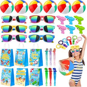Pool Party Favors, Summer Beach Party Favors for Kids, Pool Party Decorations Supplies Including Beach Balls, Kids Sunglasses, Bubble Wands (36PCS Party Favors)