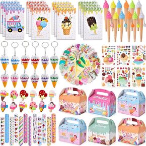 134 Ice Cream Party Favors Two Sweet Birthday Party Supplies Notebook Pen Box Ring Keychain Sticker Toy Goodie Bag Stuffer Pinata Filler Kid Girl Candyland Donut Party Favors Carnival Prize