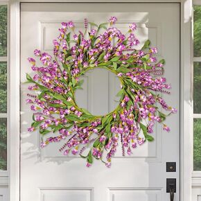 Front Door Wreaths 24 Inch Spring Wreaths for Front Door, Front Door Wreaths for All Seasons for Indoor Outdoor Home Office Wall Window Wedding Farmhouse Holiday Decor (Purple)