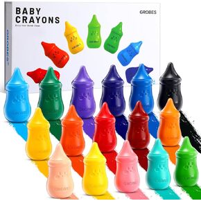 Spakon 16 Colors Toddler Crayons Set Baby Milk Bottle Crayons Washable Non Toxic Crayon Gifts Easy to Hold Crayons for Young Kids Children Boys and Girls