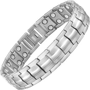 Willis Judd Mens Titanium Magnetic Bracelet Magnetic Bracelets for Men Adjustable Bracelet Length with Sizing Tool (Black)
