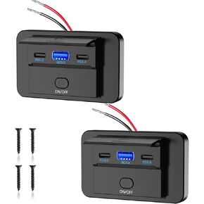 12V RV Type C USB Outlet with Power Switch 78W Dual PD3.0 USB & QC3.0 Quick Charge Socket 12V 24V Car Charger RV Switch Panel Car Charger with Waterproof Cover for Marine Boat ATV Motorcycl