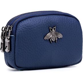 Genuine Leather Mini Coin Purse for Women, Compact and Stylish Double Zipper Wallet(Blue)