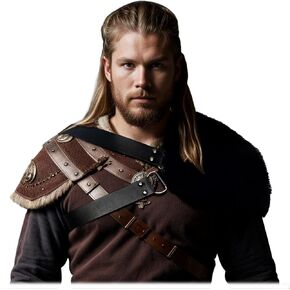 L'VOW Medieval Faux Fur Shoulder Armor Costume Viking Leather Harness Shoulder Guards Warrior LARP Cosplay Costume