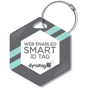 Dynotag® Web Enabled Smart Deluxe Steel Property ID Tag + Steel Ring, with DynoIQ™ & Lifetime Recovery Service. Hexagon (Black)