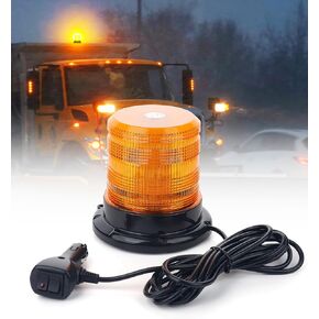 LUMENIX 60 LED Mini Beacon Strobe Lights Forklift Rooftop Rotating Warning Flashing Light Magnetic/Screw Mount for Towing Construction Vehicles Work Trucks Postal Mail Snow Plows School Buses - Amber