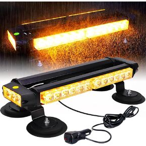 Amber Strobe Light Bar for Trucks - MIRUNNY 15Inch Waterproof Double Side Safety Warning Flashing Beacon Emergency Lighting Bar with Magnetic Base for Snow Plow, Trucks, Construction Vehicles
