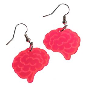 Pink Zombie Tasty Brains Neon Dangle Earrings with Nickel Free Hooks, Halloween Zombies Costume, Black Light Rave Jewelry