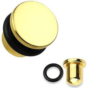 Inspiration Dezigns سدادات مسطحة من التيتانيوم الذهبي IP 316L من الفولاذ الجراحي مع حلقة دائرية - تباع كأزواج in Kuwait