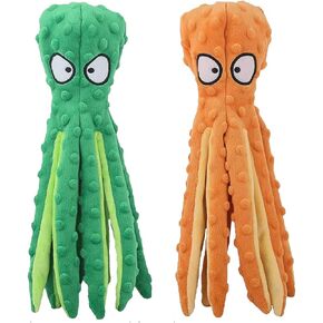 Crinkle Dog Toy with Squeaker - Plush Octopus Dog Toy - Stuffing Free Durable Chew Toys for Aggressive Chewers - Chew Toys for Puppies, Small, Medium, & Large Breed 2 Pack (Blue and Purple)