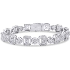 Tennis Chain Bracelet, 2.00-3.20 Carats Baguette & Round Lab Created Moissanite Diamond Halo Tennis Bracelet for Women Men In 18K Gold Plated 925 Sterling Silver Jewelry Size : 6.5/7.5/8.00 Inch