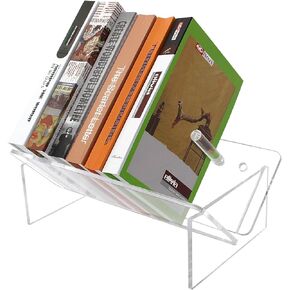 XOHYW Clear Acrylic Tabletop Bookshelf, Desktop Book Display Rack, Incline Magazine Organizer Holder, Decorative Storage Bookcase for Office Home CD
