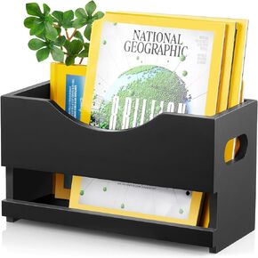 DRASTAR Magazine Rack, Wood Magazine Holder, Magazine Rack for Floor Countertop, Magazine File Newspaper Storage Rack, Magazine Basket for Home Office Bathroom, Black