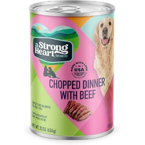 A Strong Heart Wet Dog Food, Chopped Dinner with Beef - 22 oz Cans (Pack of 12), Made in The USA with Real Beef