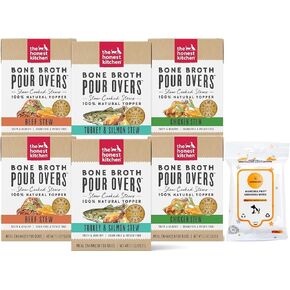 Aurora Pet Variety Pack (6) Honest Kitchen Bone Broth Pour Overs Wet Dog Food Topper (2) Beef Stew (2) Turkey & Salmon Stew (2) Chicken Stew (5.5 oz Each) with AuroraPet Wipes