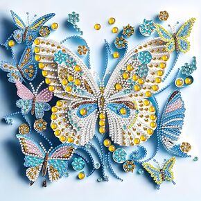 MXJSUA Diamond Art Painting Kits for Adults, 5D Special Shape Diamond Art Kits, Crystal Rhinestones Diamond Gem Art Painting for Home Wall Decoration 12×12inch, Blue Butterfly