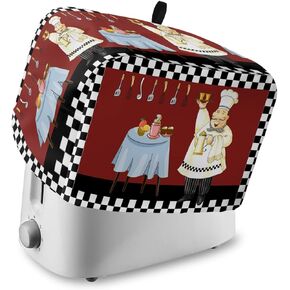 Farmhouse Cartoon Fat Chef Toaster Cover 2 Slice, Small Kitchen Appliance Covers, Retro Black White Plaid Toaster Oven Cover with Loop, Bread Machine Cover Polyester Dust Cover Protection