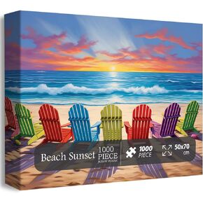 Beach Puzzles for Adults 1000 Pieces and up, PICKFORU Colorful Puzzle Collection Lounge Chair Beach Scene, Summer Puzzle as Home Decor