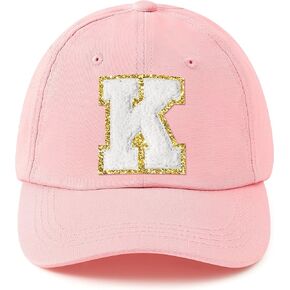 B1ykin Women's Baseball Cap Adjustable White Chenille Letter Patch Pink Hat, Classic Sports Washed Cotton Hat for Girls Women