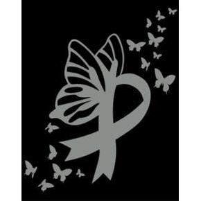 Butterfly Brain Cancer Ribbon Vinyl Decal | Gray | Made in USA by Foxtail Decals | for Car Windows, Tablets, Laptops, Water Bottles, etc. | 3.7 x 4.5 inch