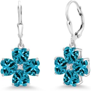 Gem Stone King 925 Sterling Silver London Blue Topaz Dangle Earrings For Women (7.62 Cttw, Gemstone November Birthstone, Heart Shape 6MM)