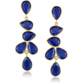 Ross-Simons 30.00 ct. t.w. Sapphire Drop Earrings in 18kt Gold Over Sterling