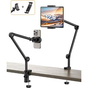 SHAWE Tablet Stand Phone Holder for Desk Mount with 2 Clamps-Universal Tablet Phone Kindle Holder iPad Stand-360°Flexible iPad Mount fits iPad Pro Mini/Air, iPhone 15 Pro Other 3.5"-12.9" Devices