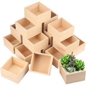 GNIEMCKIN 24 Pack 4 x 4 Inch Wooden Box, Unfinished Small Square Wooden Box, Rustic Wooden Box, Organizer Storage Wood Box for DIY Crafts, Collectibles, Succulents, Desktop Drawer Decor