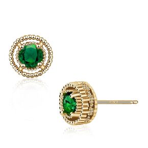 Gold Emerald Green Stud Earrings for Women Circle Green Cubic Zirconia Post Earrings Handmade Hypoallergenic Small Earrings Emerald Jewelry