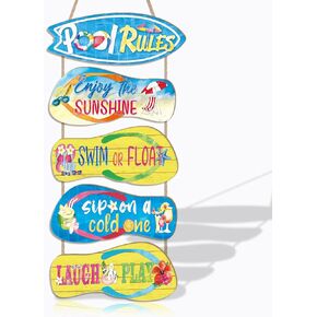 KAIRNE Summer Pool Sign Decor Outdoor Hanging,Pool Signs for Outside Funny Pool Rules Signs Outdoor Decor,Beach Theme Wall Art Set of 5(13.5x5inch) Summer Slippers Decorations for Swimming Pool Decor