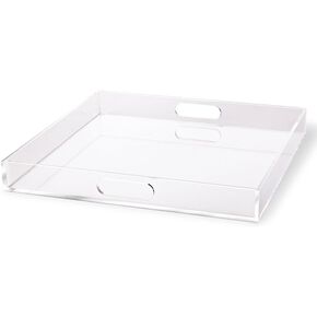 russell+hazel Acrylic Serving Tray with Handles, Clear, 16" x 16" x 2"