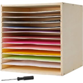 12x12 Inch Scrapbook Paper Storage Organizer Construction Paper Storage 12 Slot Desktop File Sorter Scrapbook Paper Holder Wood Document Letter Tray for Home Classroom Office School Supplies