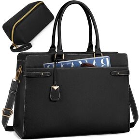 حقيبة كمبيوتر محمول للنساء 15.6 بوصة حقيبة جلدية كبيرة حقيبة عمل احترافية مقاومة للماء حقيبة كمبيوتر حقيبة مكتب الأعمال حقيبة يد ذات سعة كبيرة حقيبة كتف مجموعة من قطعتين، أسود in Kuwait