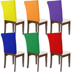 Mindsoft 6 Pcs Chair Back Covers 20 x 23 Inch Stretch Polyester Chair Covers Dining Room Washable Cover for Dining Chair Slipcovers Removable Chair Protectors Covers for Kitchen Banquet Party, 6 Color